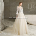 Gray Sleeve Embroidery Sheer Illusion Nude Back Long Chiffon wedding dress maid bridesmaid